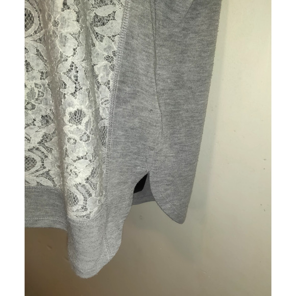 Sunday Cowl Neck Top Sz 2X Gray White Lace Front Panel Lightweight Sweater - Picture 6 of 16